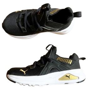 PUMA Enzo 2 Shineline Black and Metallic Gold Jr Girls' Slip On Sneakers